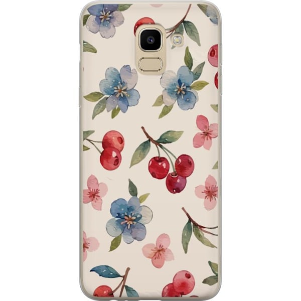 Samsung Galaxy J6 Genomskinligt Skal Bär & Blommor – mönster med blå blommor och skogsbär