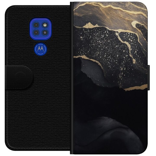 Motorola Moto G9 Play Tegnebogsetui Sort guld abstrakt