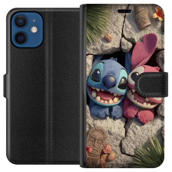 Apple iPhone 12 mini Lompakkokotelo Stitch Angel Lilo & Stitch Motiivi Disney Rakkaus Sarjakuvahahmo Suosittu Sininen Avaruusolio Hauska Disney-elokuv