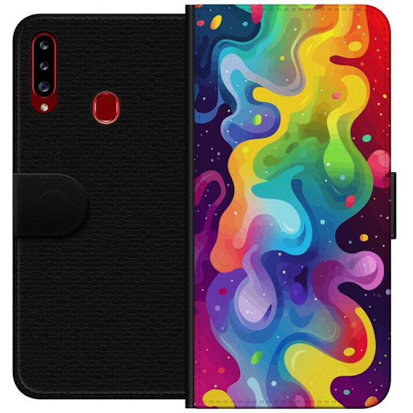 Samsung Galaxy A20s Plånboksfodral Color Splash Abstrakt Konst Design Färgstarkt Mönster Modern Populär Väggkonst Grafiskt Trend