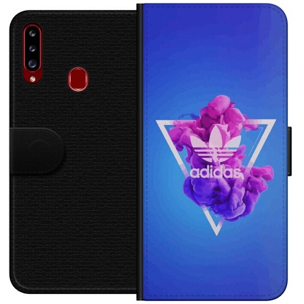 Samsung Galaxy A20s Tegnebogsetui Adidas-inspireret blåt design - sporty motiv med retrovibe i blå toner