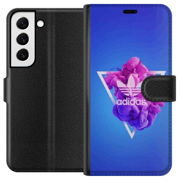 Samsung Galaxy S22+ 5G Lompakkokotelo Adidas-inspiroitunut sininen muotoilu - urheilullinen motiivi retro-vibeillä sinisissä sävyissä