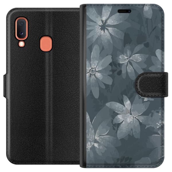 Kompatibelt Plånboksfodral till Samsung Galaxy A20e Blommor Grå / Blå