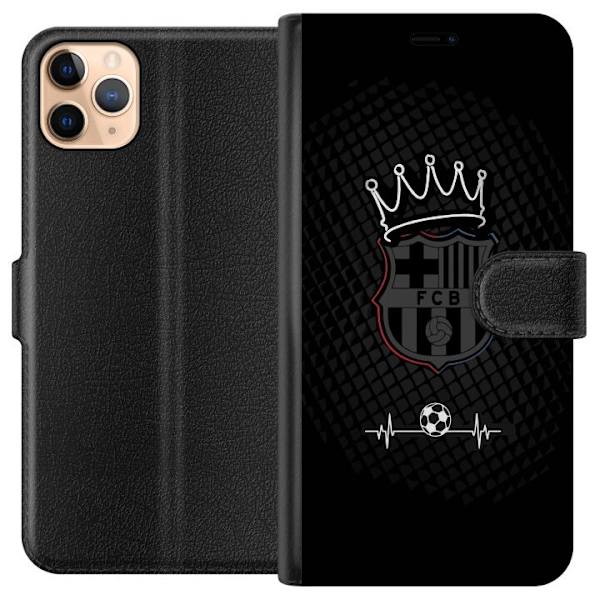 Apple iPhone 11 Pro Max Plånboksfodral FC Barcelona Emblem Fotboll Motiv Blå Röd Klubbmärke Katalonien La Liga Fans Populärt Ikoniskt