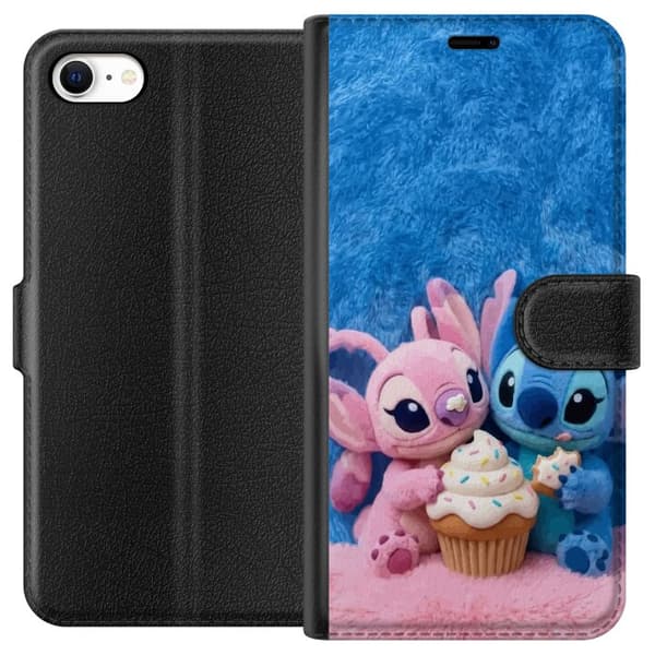 Kompatibel Tegnebogsetui til Apple iPhone 6 Søde blå og lyserøde figurer med stor cupcake og krymmel pink