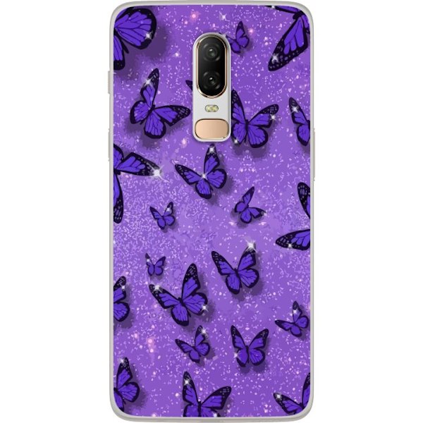 OnePlus 6 Läpinäkyvä kuori Violetti Perhoset