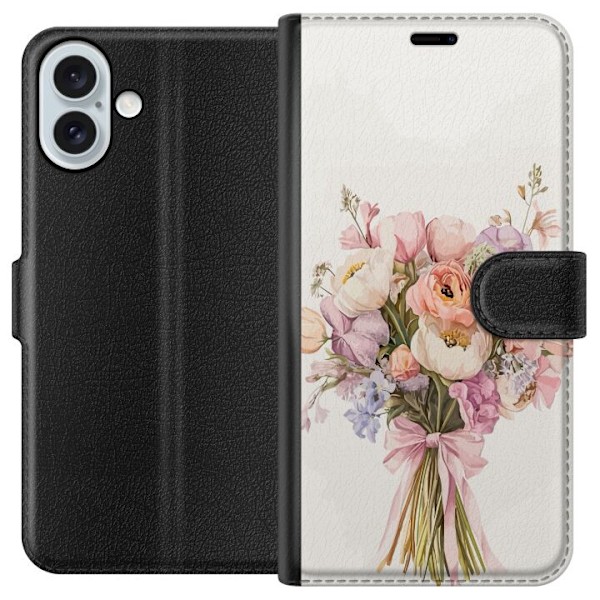 Apple iPhone 16 Plus Plånboksfodral Mobilskal med färgglad blombukett i romantisk stil