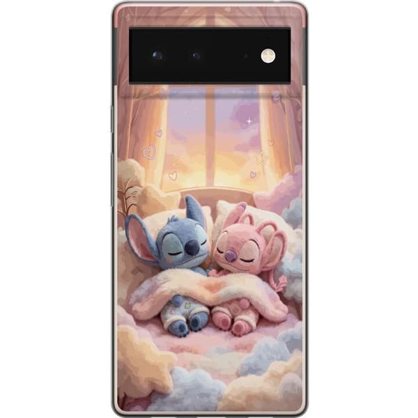 Kompatibelt Mobildeksel til Google Pixel 6 Sovende blå og rosa figurer i et koselig pastellmiljø rosa
