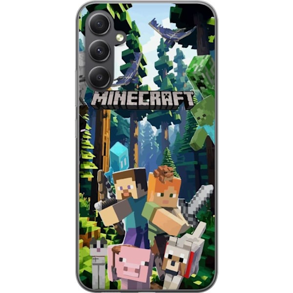 Samsung Galaxy A25 Läpinäkyvä kuori Minecraft-matkapuhelinkotelo metsällä ja pikselityylisillä hahmoilla