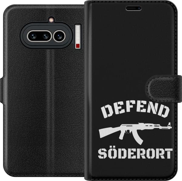 Kompatibel Tegnebogsetui til Nothing Phone (4a) Sort Söderort - hvidt områdeslogan og hvid våbensilhuet på sort baggrund sort