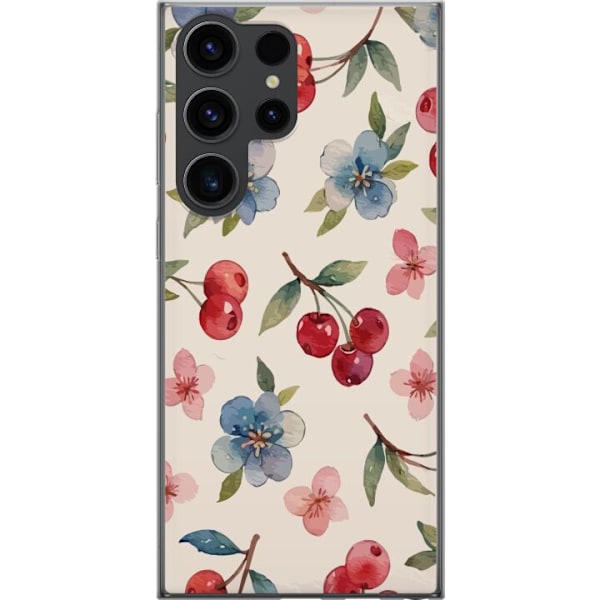 Samsung Galaxy S24 Ultra Genomskinligt Skal Bär & Blommor – mönster med blå blommor och skogsbär