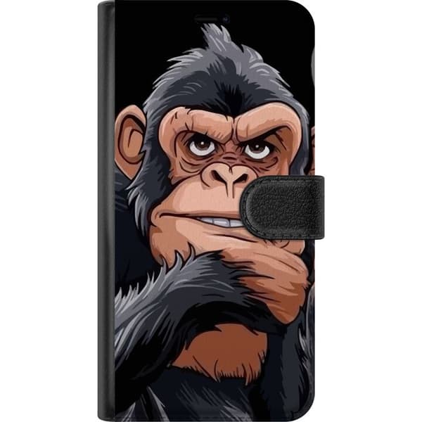 Kompatibel Tegnebogsetui til Apple iPhone 8 Illustreret chimpanse med cigar, der viser langfingeren mod sort baggrund sort