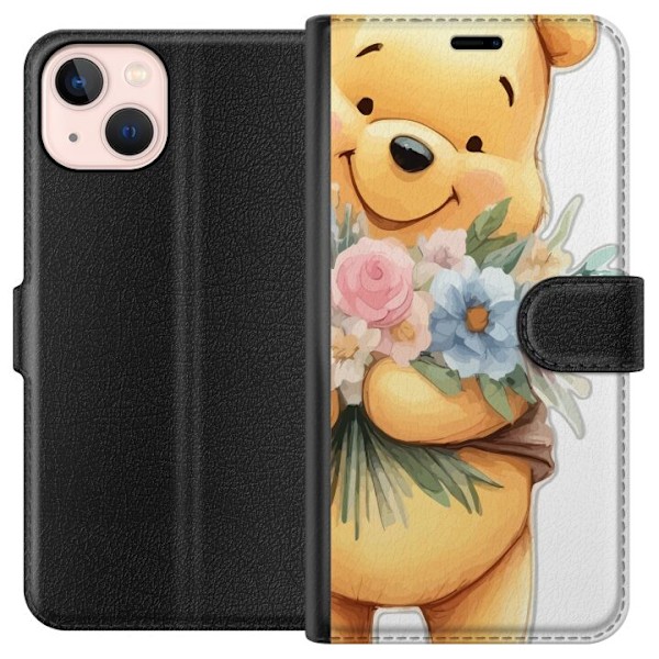 Apple iPhone 13 mini Tegnebogsetui Nalle Puh med blomster - kl