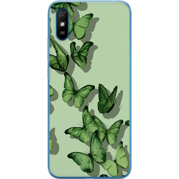 Xiaomi Redmi 9A Genomskinligt Skal Gröna Fjärilar