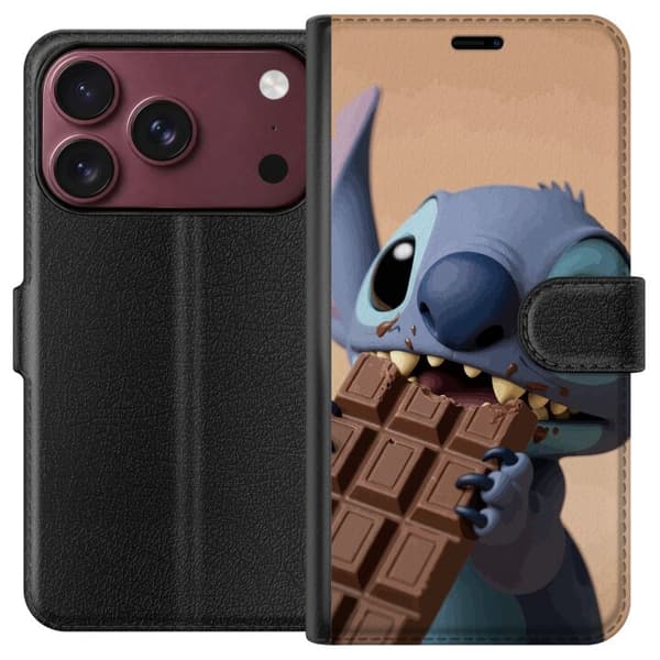 Kompatibel Tegnebogsetui til Apple iPhone 18 Pro Sødt blåt rumvæsen, der spiser en stor chokoladebar blå