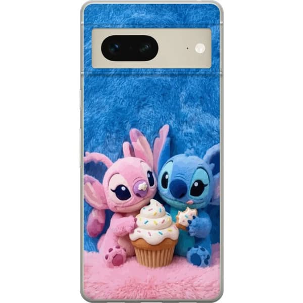 Kompatibel Mobilcover til Google Pixel 7 Søde blå og lyserøde figurer med stor cupcake og krymmel pink