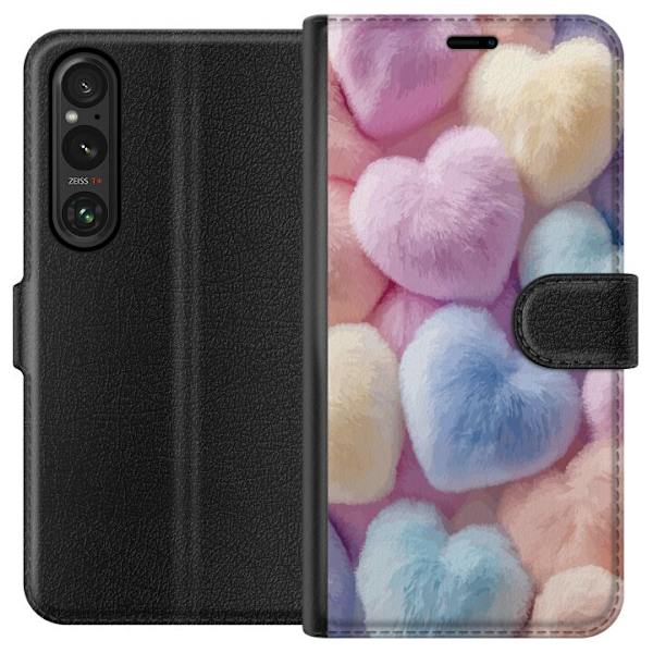 Sony Xperia 1 V Tegnebogsetui Hjerter Kærlighed Grafisk Design Romantisk Motiv Populær Symbol Grafisk Mønster Dekoration