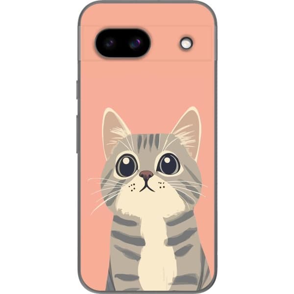 Kompatibelt Mobildeksel til Google Pixel 8a Söt grå katt mot rosa bakgrund rosa