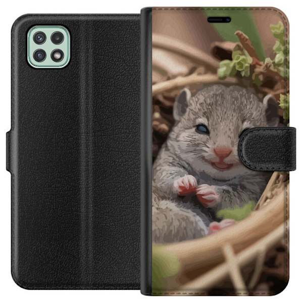 Samsung Galaxy A22 5G Plånboksfodral Råtta Leende Djurmotiv Stadsmotiv Urban Grafisk Design Populärt Roligt Motiv Art Stil