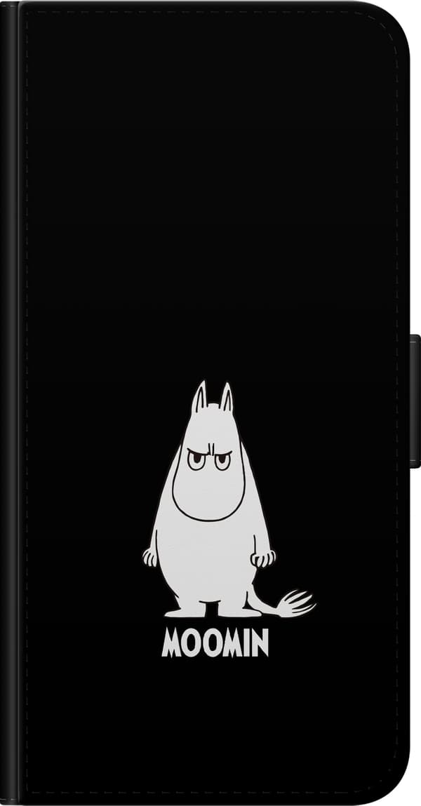 Kompatibel Tegnebogsetui til OnePlus 9 Pro Mumitrolden i hvid illustration med tekst på sort baggrund sort