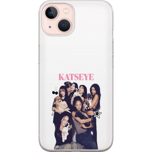 Kompatibel Mobilcover til Apple iPhone 13 mini Collage med pigegruppe og søde hundehvalpe sammen med lyserød tekst og dekorative symboler hvid