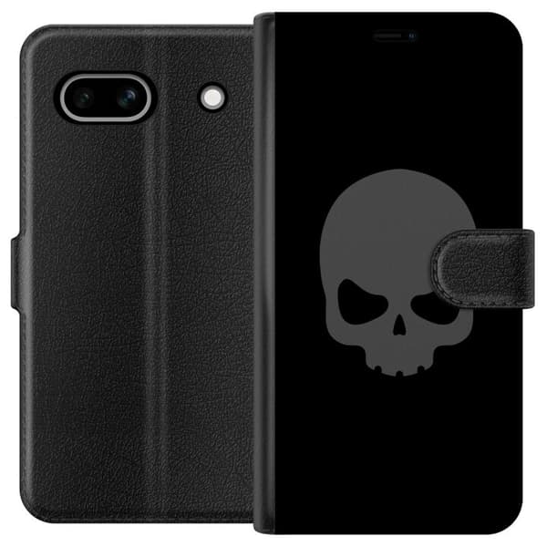 Kompatibel Tegnebogsetui til Google Pixel 7a Enkel dødningehoved i grå tone mod sort baggrund, elegant og moderne design