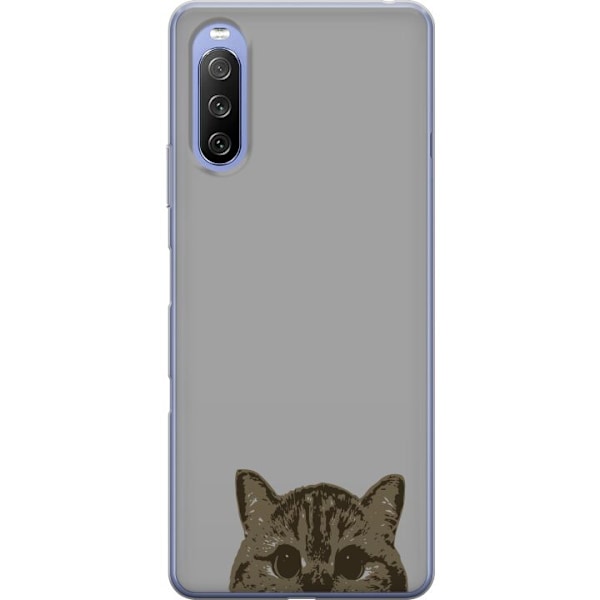Sony Xperia 10 III Genomskinligt Skal Grå Kattblick – stilren kattdesign med grå bakgrund