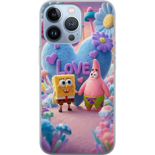 Kompatibel Mobilcover til Apple iPhone 13 Pro SvampeBob og Patrick-kærlighed, pasteldesign med farverige hjerter, blomster og positiv energi