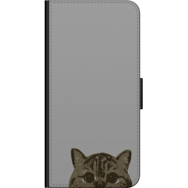 OnePlus Nord N100 Plånboksfodral Grå Kattblick – stilren kattdesign med grå bakgrund