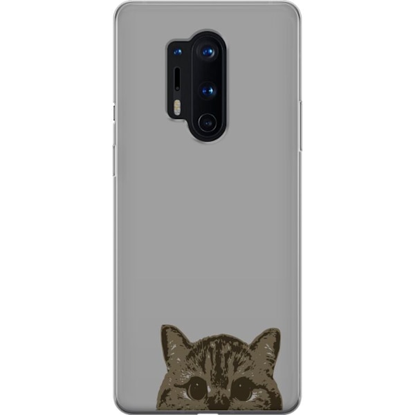 OnePlus 8 Pro Läpinäkyvä kuori Harmaa kissan katse - tyylikäs kissa suunnittelu harmaalla taustalla