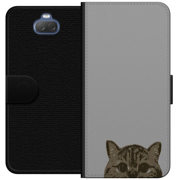 Sony Xperia 10 Tegnebogsetui Grå Katteblik - stilfuld kat design med grå baggrund