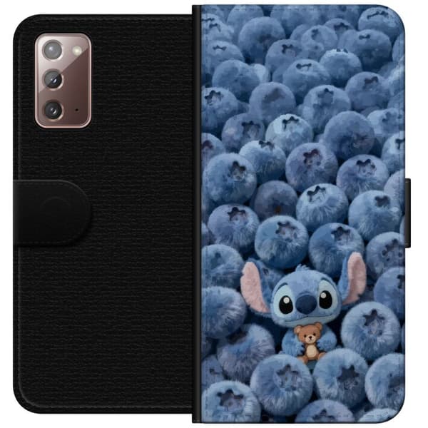 Kompatibel Tegnebogsetui til Samsung Galaxy Note20 Sød, fluffy blå figur med en lille bamse blandt bløde blåbær blå