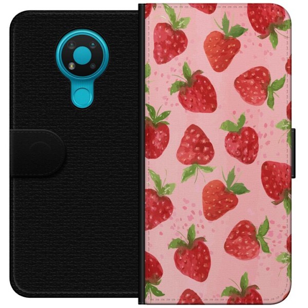 Nokia 3.4 Plånboksfodral Strawberry Dreams – jordgubbsmönster i retrostil