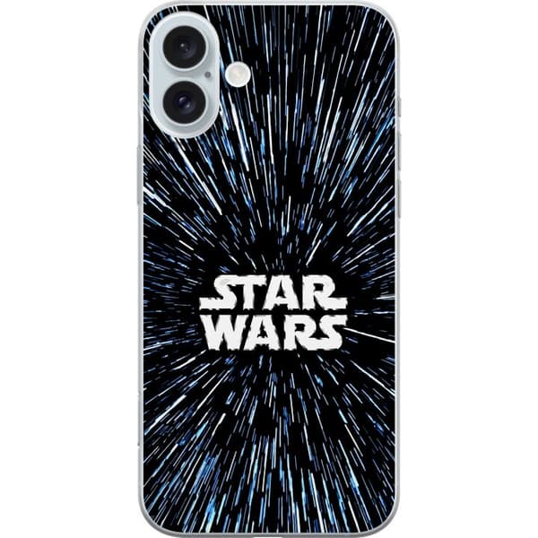 Kompatibel Mobilcover til Apple iPhone 16 Plus Star Wars-logo med hyperspace-stjerner i ikonisk sci-fi-design sort