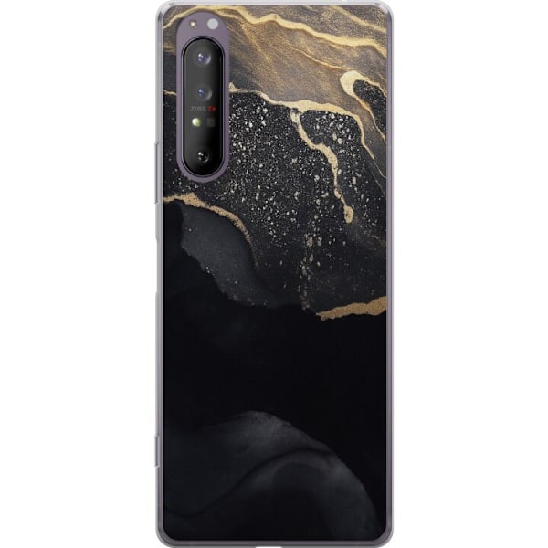 Sony Xperia 1 II Gennemsigtig cover Sort guld abstrakt