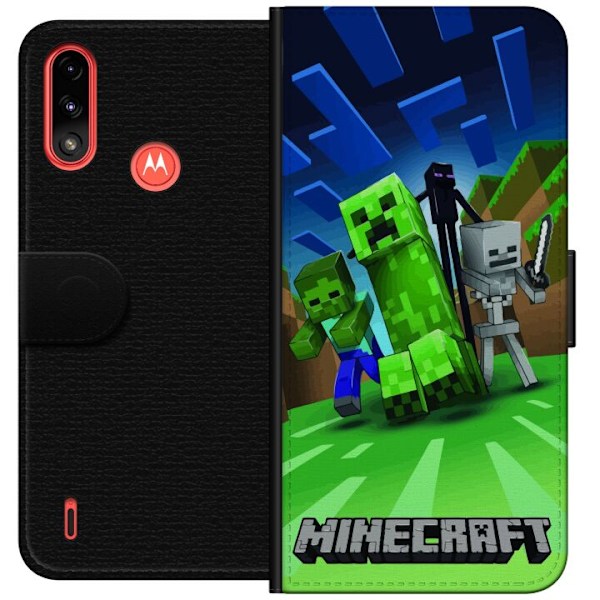 Motorola Moto E7 Power Tegnebogsetui Minecraft Creeper mobilskal i klassisk grön pixelstil