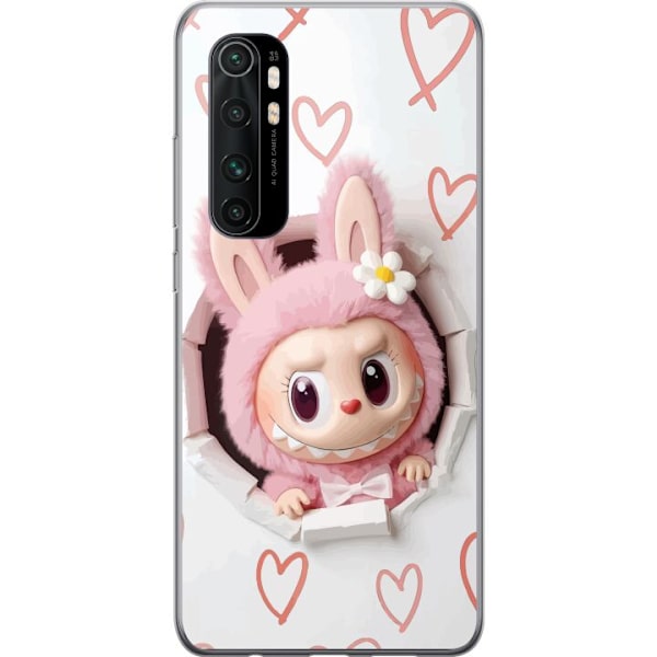 Xiaomi Mi Note 10 Lite Genomskinligt Skal Labubu Hjärtbakgrund Pop Mart Kärlek Tema Figur Design Populärt Motiv Samlarfigur Art Toy Serie