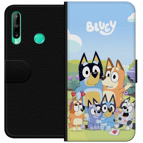 Huawei P40 lite E Tegnebogsetui Bluey mobilcover med hele familien i farverigt design