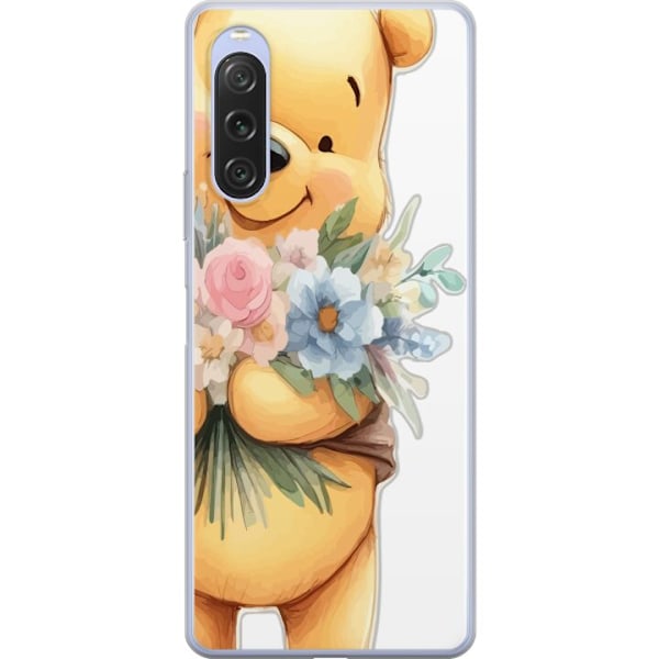 Sony Xperia 10 V Genomskinligt Skal Nalle Puh med blommor – klassisk barnfavorit i blommande vårmiljö