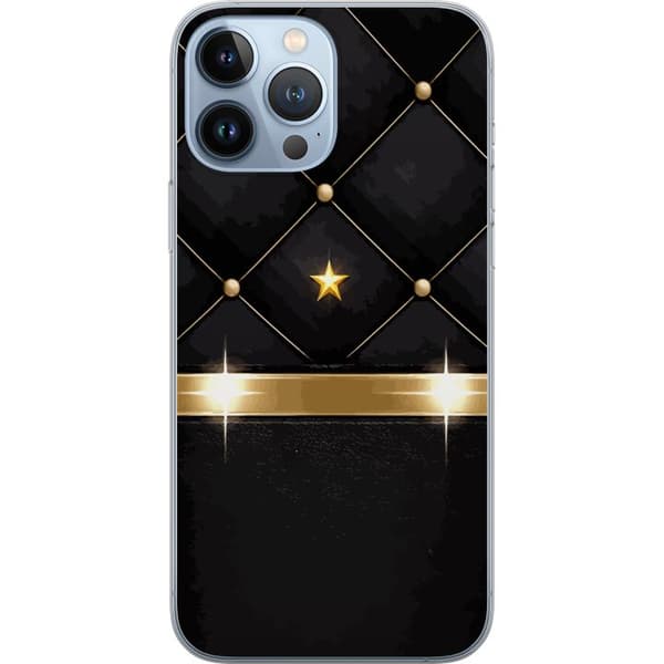 Kompatibel Mobilcover til Apple iPhone 13 Pro Max Sort quiltet baggrund med guldstjerne