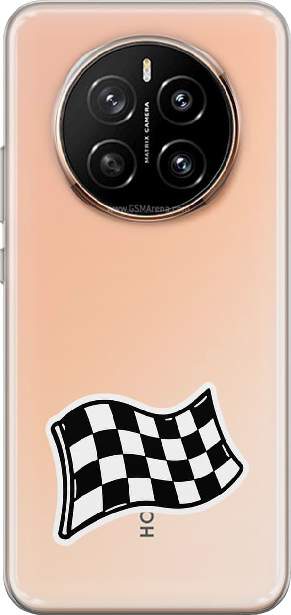 Kompatibel Mobilcover til Honor Magic7 Ternet flag - Sort motiv med sort-hvidt ternet flag. sort