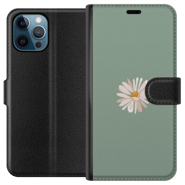 Apple iPhone 12 Pro Max Lompakkokotelo Vihreä Minimalikukka - tyylikäs kukka vihreällä taustalla
