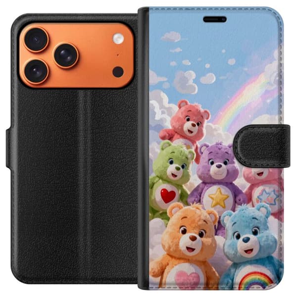 Kompatibel Tegnebogsetui til Apple iPhone 17 Pro Max Søde farverige bamser med hjerter, stjerne og regnbue blandt bløde skyer blå