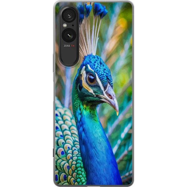 Sony Xperia 5 V Läpinäkyvä kuori Pavun Sulat Värikäs Design Lintuaihe Eksoottinen Graafinen Suunnittelu Luonto Ylellinen Koristelu