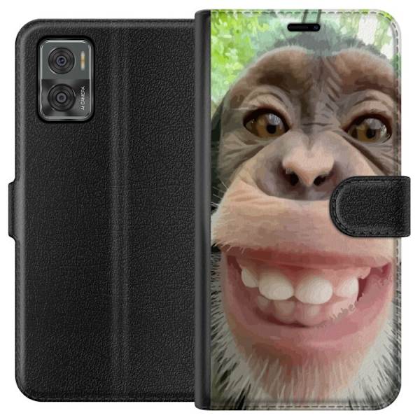 Motorola Moto E22i Lompakkokotelo Simpanssi Selfie Rauhallinen Graafinen Suunnittelu Apinan Aihe Suosittu Urban Art Tyyli