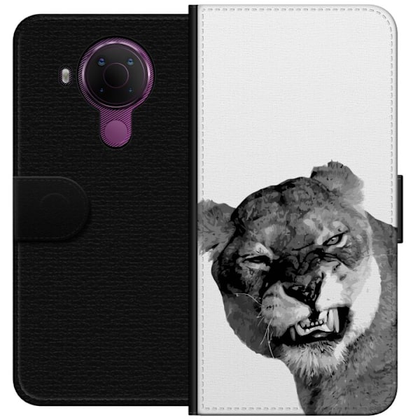 Nokia 5.4 Lompakkokotelo Leijona Taiteellinen Eläinaihe Afrikkalainen Tyyli Viidakon Tunnelma Graafinen Suunnittelu Kotikoristeet Eläintema