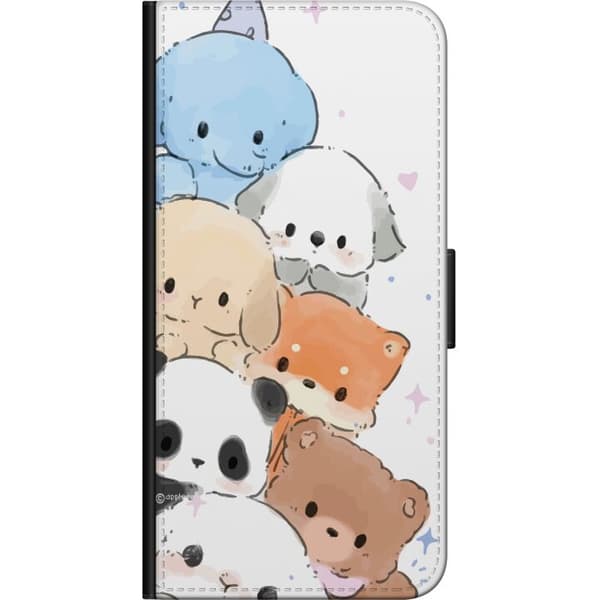 Kompatibel Tegnebogsetui til Huawei P40 lite E Pasteldyr i stak - dyreillustration på hvid baggrund hvid