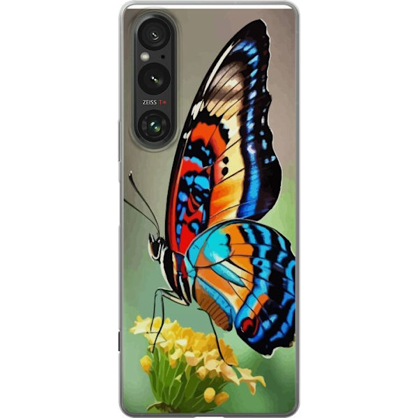 Sony Xperia 1 V Genomskinligt Skal Fjäril Natur Sommar Motiv Vingar Färgstark Design Populär Dekor Grafiskt Exotiskt Tema