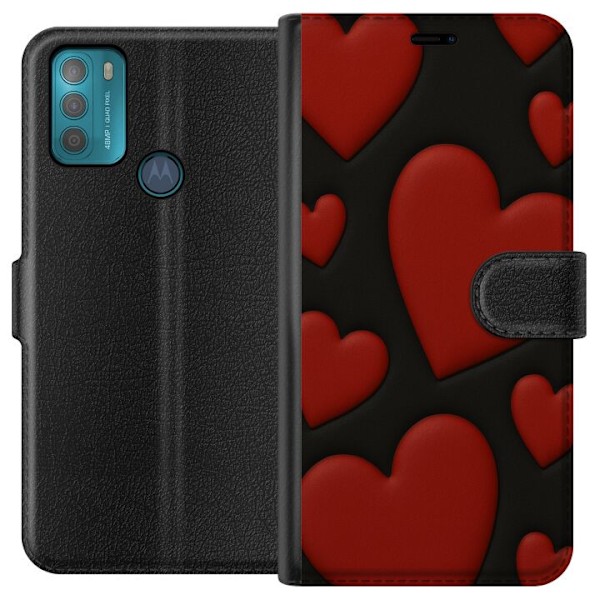 Motorola Moto G50 Tegnebogsetui Rød Fløjlshjerter