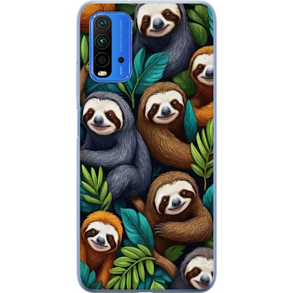 Xiaomi Redmi Note 9 4G Läpinäkyvä kuori Sengångarstil - rentoutunut muotoilu söpöllä laiskiaalla